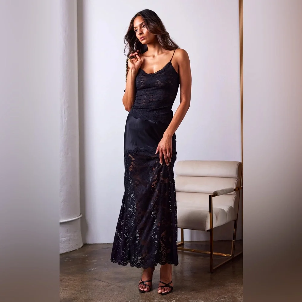 GENERATION LOVE PERRINE LACE COMBO SATIN SKIRT IN BLACK, XS - Picture 3 of 3